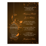 Fanciful Swirls Birdcage Orange & Brown Wedding Personalized Announcement