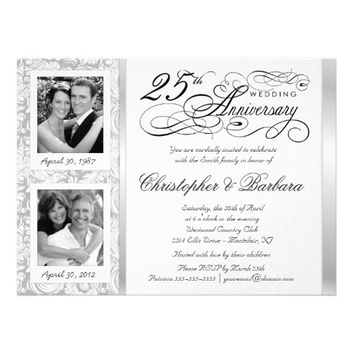 Fancy 25th Anniversary Invitations - Then & Now