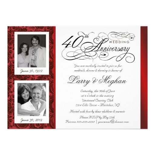 Fancy 40th Anniversary Invitations - Then & Now (front side)