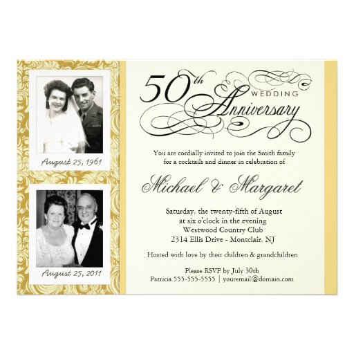 Fancy 50th Anniversary Invitations - Your Photos (front side)