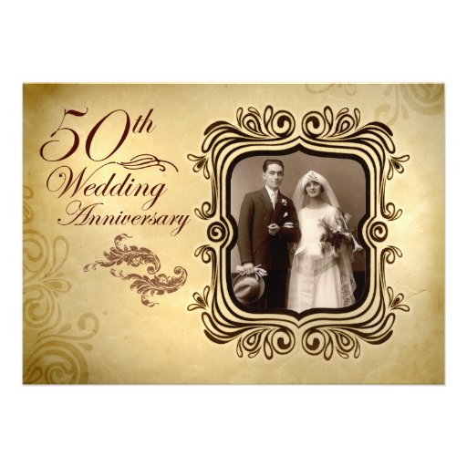 fancy 50th wedding anniversary invitations (front side)