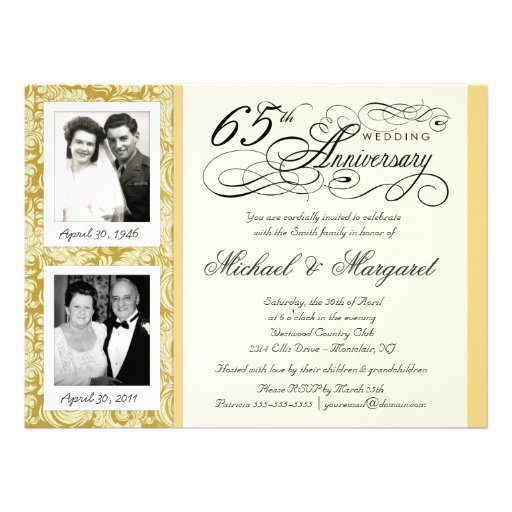 Fancy 65th Anniversary Invitations - Then & Now (front side)