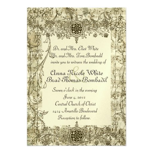 Fancy Antique Music Wedding Invitation