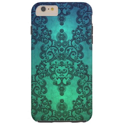 Fancy Aquamarine Lacy Style Floral Damask Pattern Tough iPhone 6 Plus Case