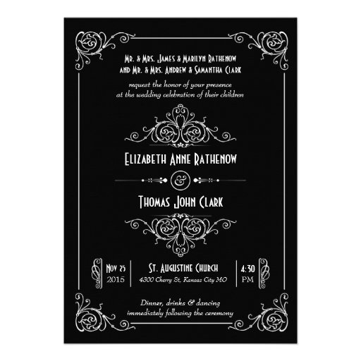 Fancy Art Deco Black & White Wedding Invitations