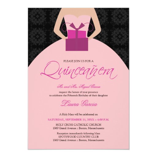 Fancy Ball Gown Quinceanera Invitation (black) Zazzle