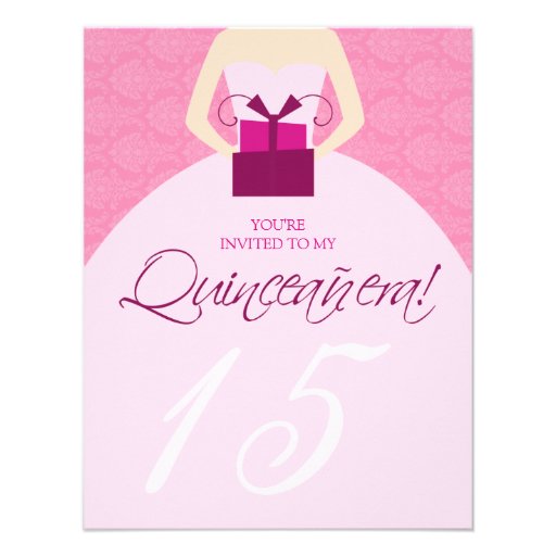 Fancy Ball Gown Quinceanera Invitation (pink)