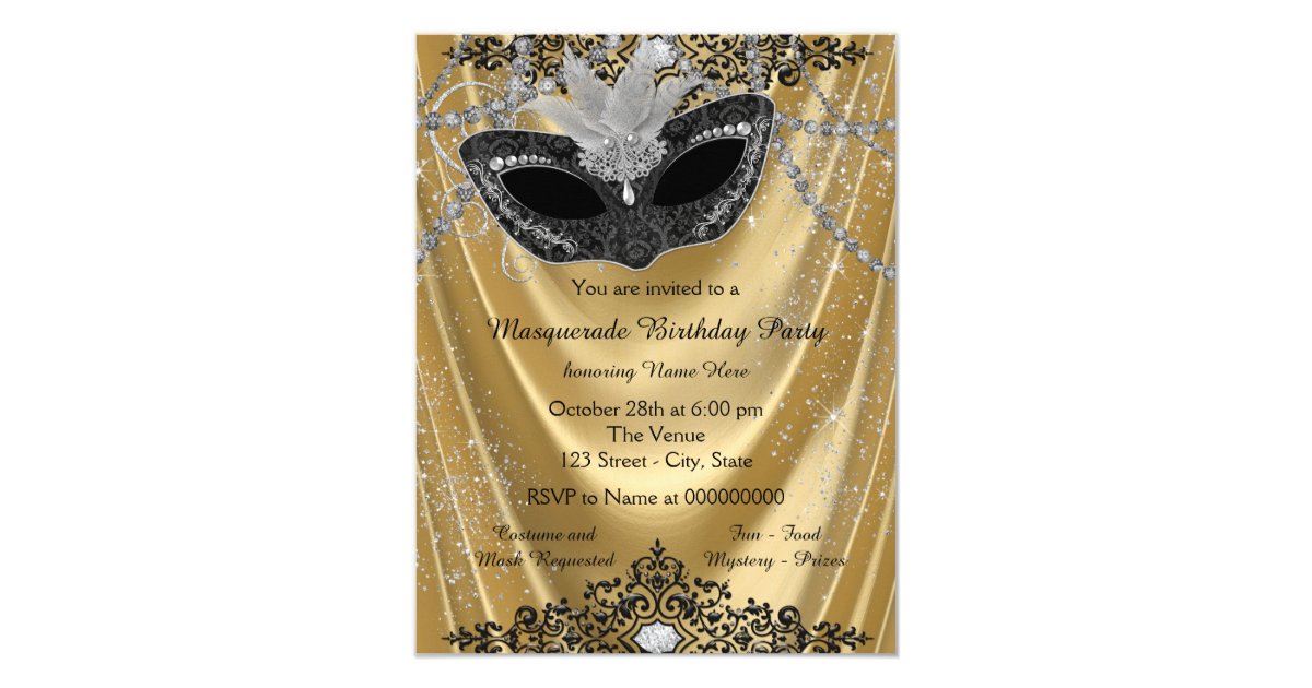 Fancy Black And Gold Masquerade Party Card Zazzle