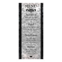 Fancy Black Damask Monogram Reception Menu Card Custom Announcements