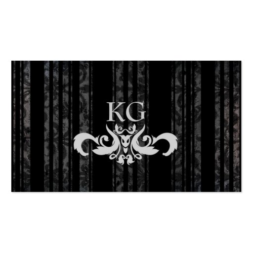 Fancy Black Damask Monogram Reception RSVP Card Business Card Template (back side)