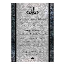 Fancy Black Damask Oval Goth Wedding Invite