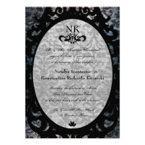 Fancy Black Damask Oval Goth Wedding Invite