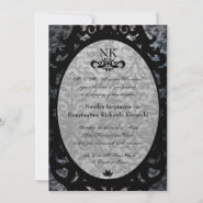 Fancy Black Damask Oval Goth Wedding Invite invitation