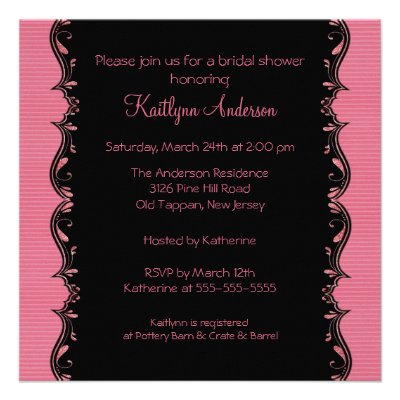 Fancy Black & Pink Trim Bridal Shower Invitation