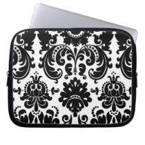 Fancy Black White Vintage Damask Pattern laptop sleeves