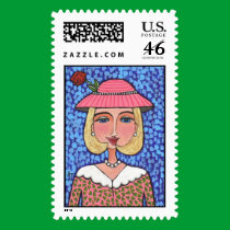 Fancy Blonde Lady - postage stamp stamps