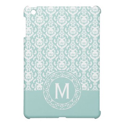 Fancy Blue and White Damask Monogram iPad Mini Cases