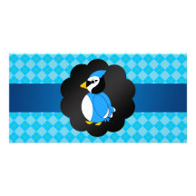 Fancy blue jay blue argyle pattern personalized photo card