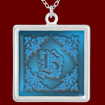 Fancy Blue Letter B Initial Necklace necklaces