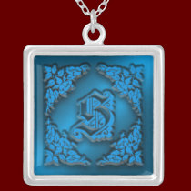 Fancy Blue Letter S Initial Necklace necklaces