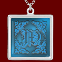 Fancy Blue Letter W Initial Necklace necklaces
