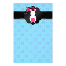 Fancy bunny blue butterfly pattern custom stationery