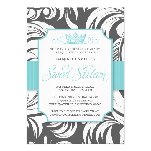 Fancy Crown Sweet Sixteen Birthday Party Invite