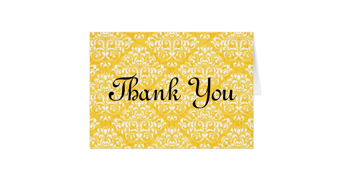 Fancy Damask Yellow and White Thank You Card Zazzle