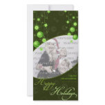Fancy Elegant Green Christmas Decorations on Dark Photo Greeting Card