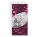 Fancy Elegant Pink Christmas Decorations on Dark Custom Photo Card