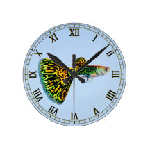 Fancy Fantail Snakeskin Guppy Fish  Clock