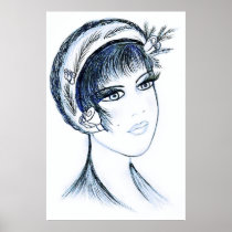 Fancy Flapper in Blues & Green Poster