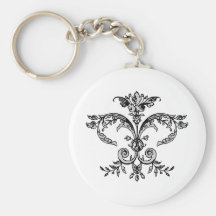 Fancy Fleurish BW Keychains