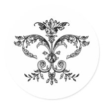 Fancy Fleurish BW Round Sticker