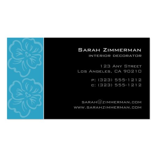 Fancy Floral Aqua Business Card (back side)