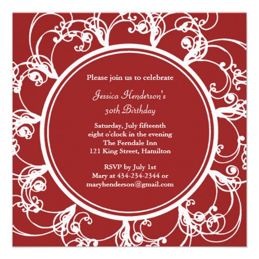 Fancy Floral Birthday Invite (red) (front side)