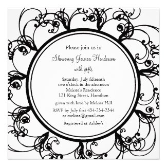 Fancy Floral Bridal Shower Invitation (bl/wh)