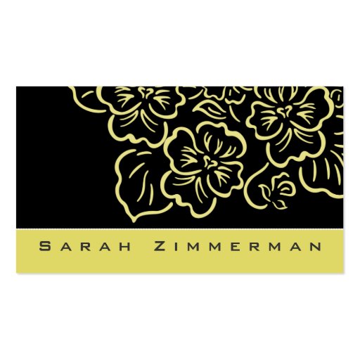 Fancy Floral Lemon Yellow Business Card (front side)