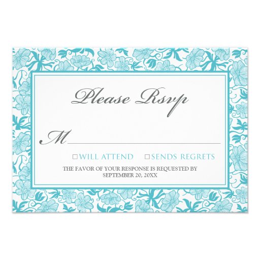 Fancy Floral RSVP Card (aqua) Custom Invite