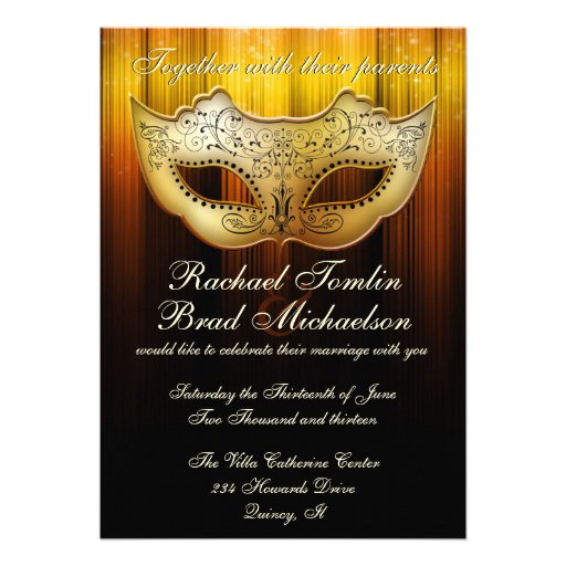 Fancy Flourish Gold Masquerade Wedding Invite