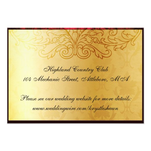 Fancy Flourish Gold Plum Masquerade Reception Card