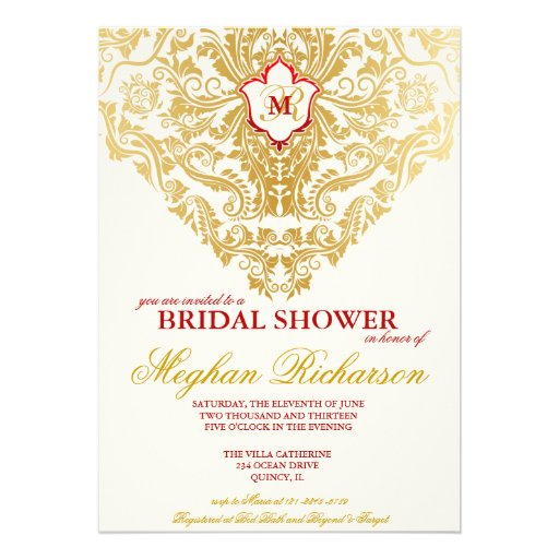 Fancy Flourishes Golden Bridal Shower Invitation