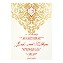Fancy Flourishes Golden Indian Arabic Wedding Invitations