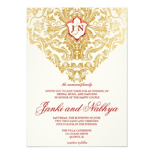 Fancy Flourishes Golden Indian Arabic Wedding Invitations