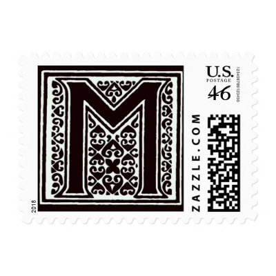 Fancy font Black and White Monogram - Letter M Postage Stamp