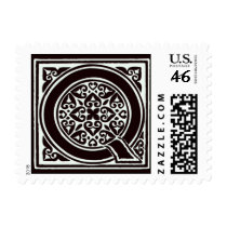 Fancy font Black and White Monogram - Letter Q stamps