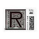 Fancy font Black and White Monogram - Letter R postage