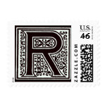 Fancy font Black and White Monogram - Letter R Postage Stamp