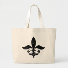 Fancy French Fleur De Lis with French Script Tote Bags