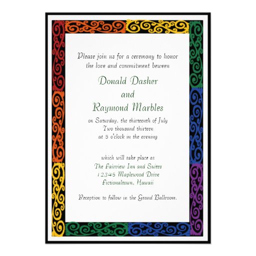 Fancy Gay Pride Custom Commitment Ceremony Invites